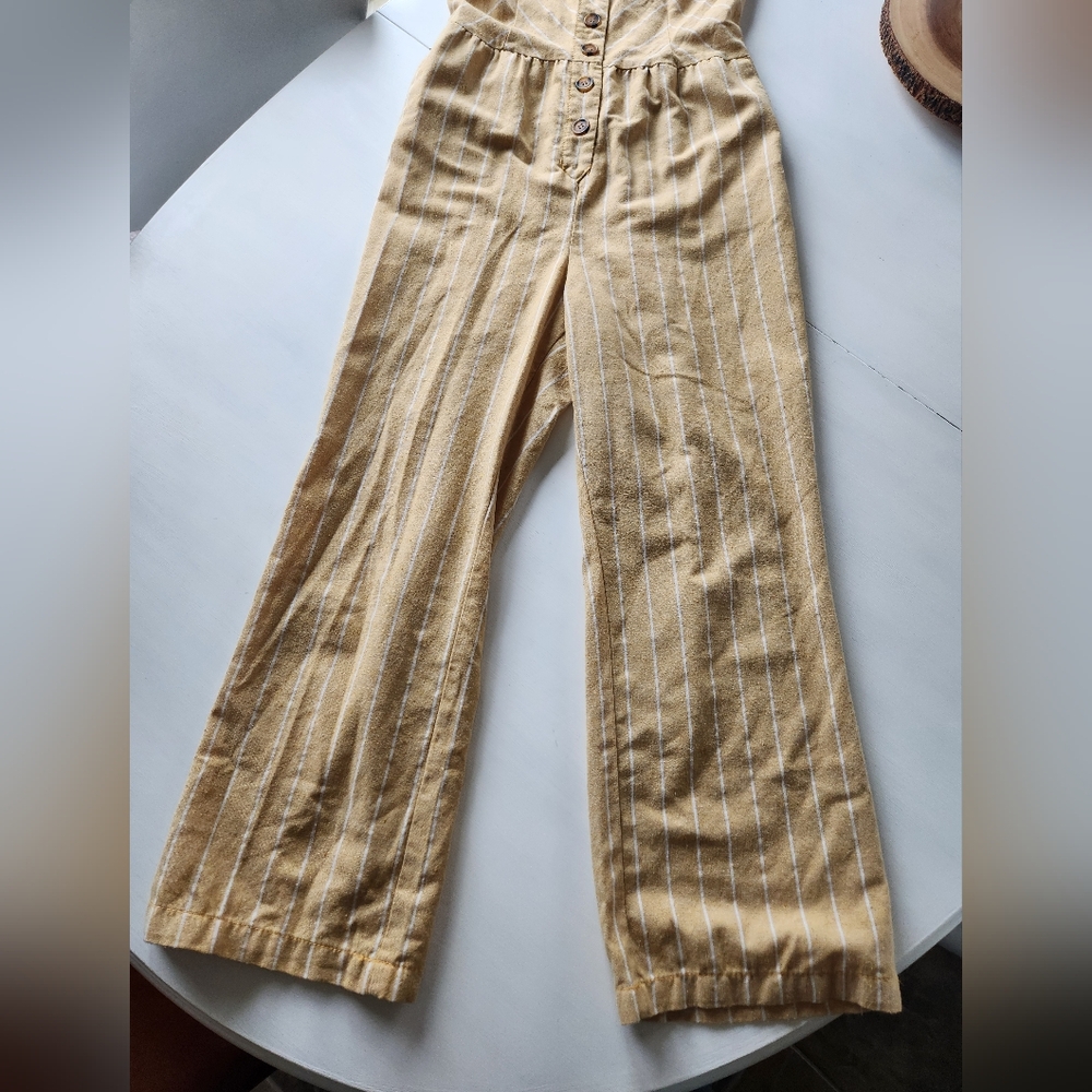 Linen Striped Yellow Jumpsuit - Picture 2 of 10